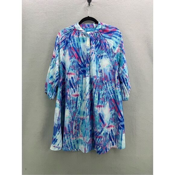 Buddy Love Womens Blue Pink Abstract Merida Mini Tunic Dress Size Medium - Picture 1 of 8